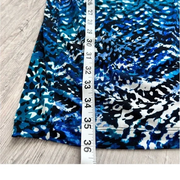 Calvin Klein Blue Aqua Print Bodycon Faux Wrap Dress Size 8 - Picture 8 of 9